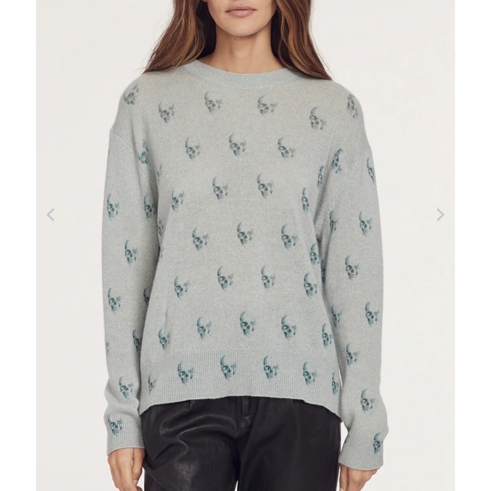 Skull Cashmere Skull Motif Sweater Crewneck Gray Long Sleeve Size Small NEW